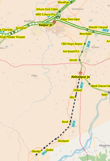 धमतरी रेलवे परियोजना Station to station road map