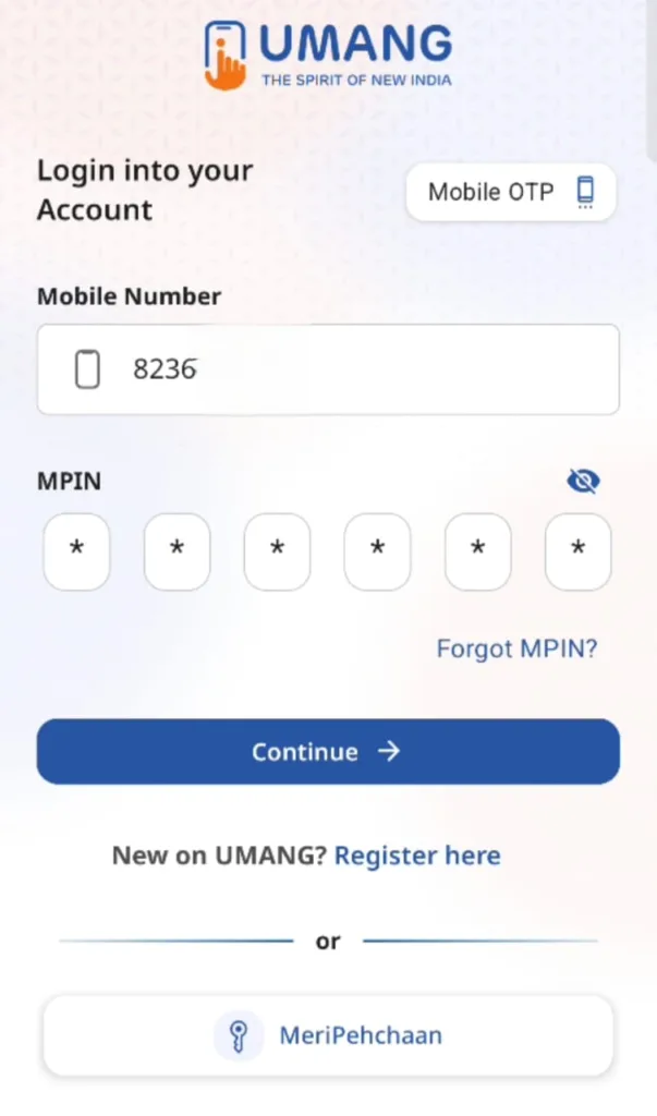 log in Umang App